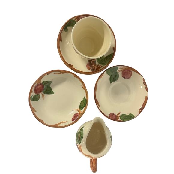 Franciscan Red Apple 7 Pieces-Berry Bowls (2) Creamer (1) Cup (1), Saucers (3) - Picture 3 of 4